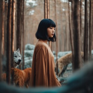 Simple and clean, asian girl, wolf cut hair , cool scene, photos...