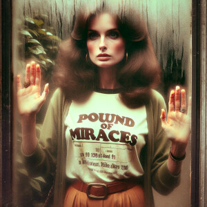 Create a film photograph from 1976 of a beautiful brunette 23-ye...