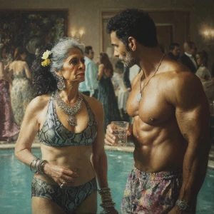 Hyperrealism oil painting,
a punjabi  curvy mother in law, in he...