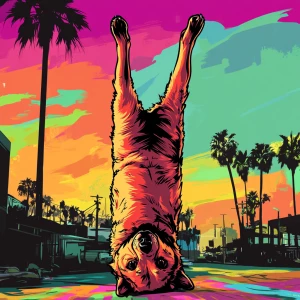 MEME DOGE in GTA art style — Do a hand stand. — in the style of...