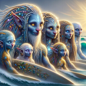 adorable family of elf fairy water trolls with sparkling univers...