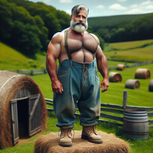 A muscular man with a belly weighing 255 pounds, with visibly gr...