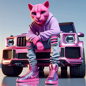 Create a colorful/psyscadelic character of pink panther wearing...