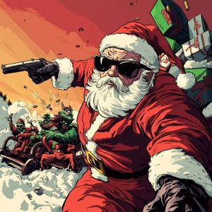 Santa Claus in sunglasses as the godfather of the mafia. Use car...