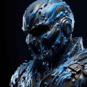 Ironman wearing armor with blue liquid static paint