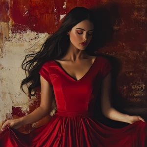 A woman wear red dress