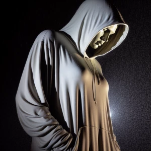 A colossal anthropomorphic female figure standing in the rain at...