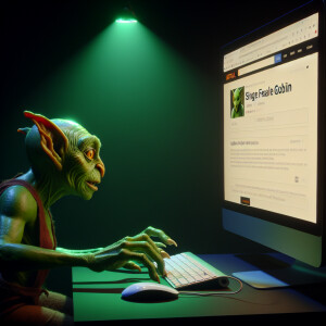 a Goblin using the computer to search for other single female Go...