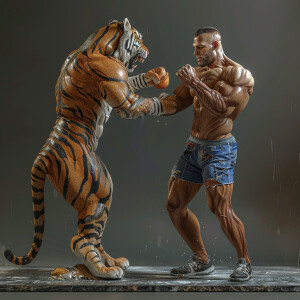 Tiger-man hybrid Boxer extra huge muscles and veins popping out...