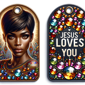 Redesign the tag to feature an African-American woman with a sty...