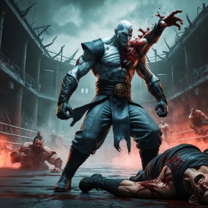 Sub-Zero executing his iconic fatality move on Liu Kang amidst t...