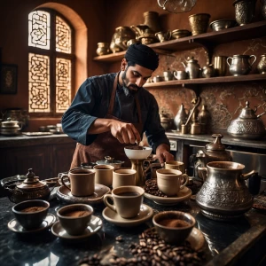 An intricately designed, shattered ancient Arabic cup, brimming...