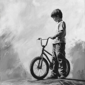 bike standing a boy
