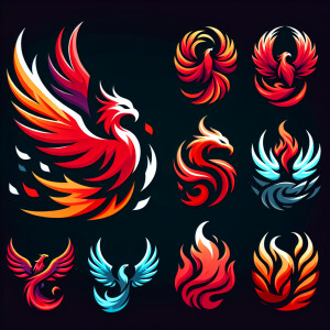 majestic red Phoenix emerging from the flames
