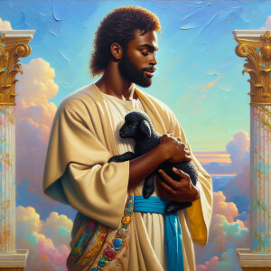 Oil painting of an African-American man resembling Jesus Christ,...