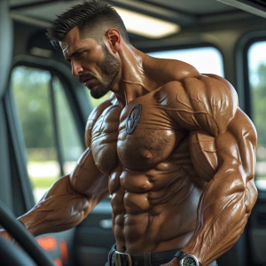 Naiketrucker showed the man in the rest area his bigdicmuscle an...