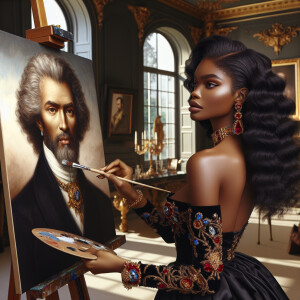 In a high-class, elegantly decorated studio, a very light-skinne...