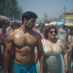 Photo Hyperrealism, painting,a muscular beefy kashmiri son in la...