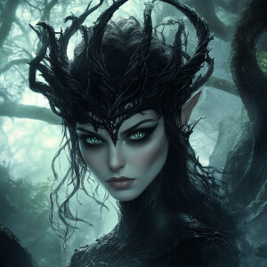 Generate an image of an imposing yet elegant female monster with...