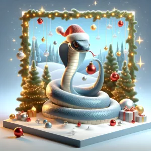 Central Element: A snake wearing a festive hat or draped in tins...