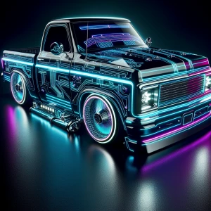 Lowrider truck in the style of Tron