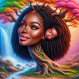 Create a close-up, hyper-realistic 3-D oil painting of a tree wi...