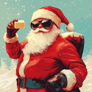 Santa Claus in sunglasses as the godfather of the mafia. Use car...