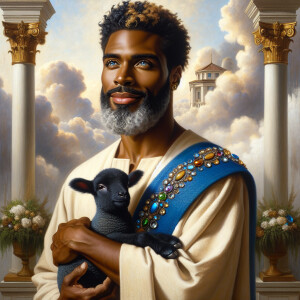 Oil painting of an African-American man resembling Jesus Christ,...