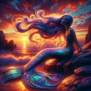 Please create an image of a serene mermaid with long flowing hai...
