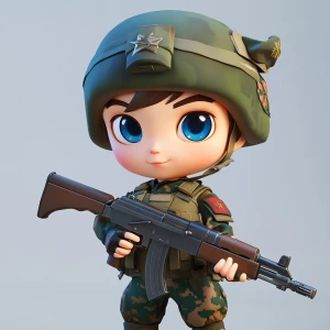 Logo of russian kid soldier in contemporary military attire, hol...