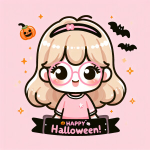 Create a cutesy Halloween graphic of Cartoon little girl with bl...