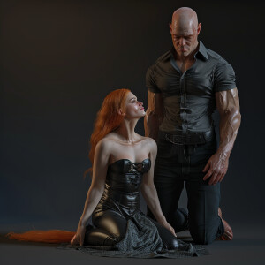 A photorealistic high resolution image. Light ginger haired fema...