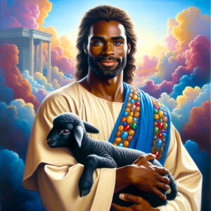 Oil painting of an African-American man resembling Jesus Christ,...