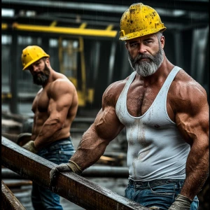 photograph, two muscular bodybuilders, day time with great light...