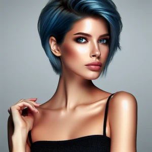 Caucasian female model with mercury blue hair