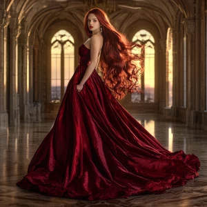 A breathtakingly beautiful young woman with flowing, cascading d...