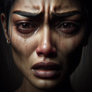 Create a realistic portrait of a person experiencing deep pain a...