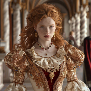 Create a photorealistic image of a light ginger-haired model wal...