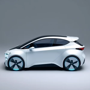 Design a sleek, futuristic electric car with a pearl white finis...