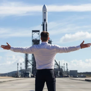Generate Elon Musk with his arms outstretched as in the demonstr...