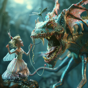 Tooth fairy pulling teeth from an evil menacing looking creepy c...
