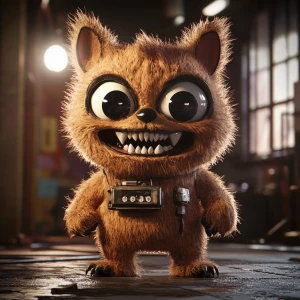 Stylized character portrait of a mischievous designer toy creat...