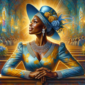 A spiritually enriching illustration portrays an African America...