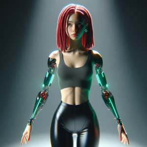 "very slender young girl with red dreadlocks, tight top , visibl...