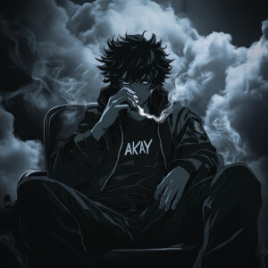 A dark, atmospheric image of an anime-style character smoking a...