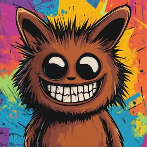 Stylized character portrait of a mischievous designer toy creat...