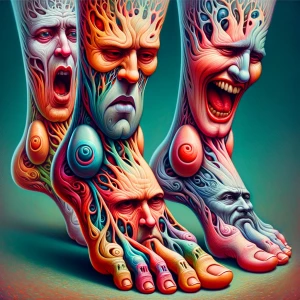 multiplied facial expresssions - sneer, laugh, anger, in amalgam...