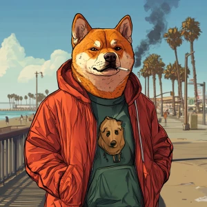 DOGE meme..hanging out on the boardwalk smoking a cigarette, str...
