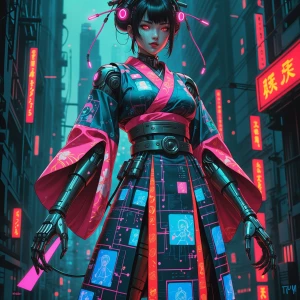 In a dieselpunk shimmering digital dystopia anime, a towering me...
