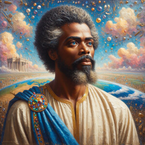 Oil painting of an African-American man resembling Jesus Christ,...